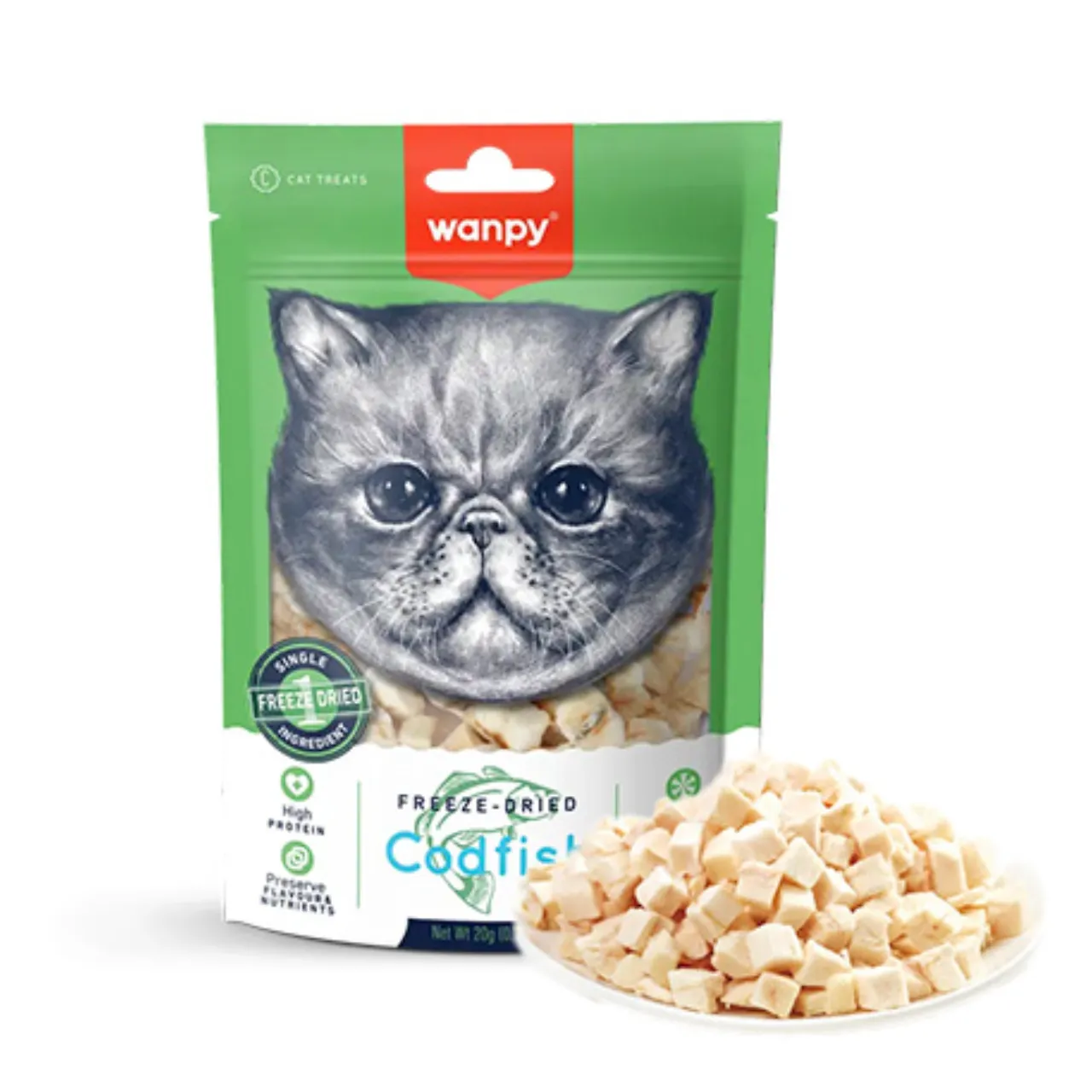 Wanpy Frysetørret Torsk til Kat 20 g - naturlig snack
